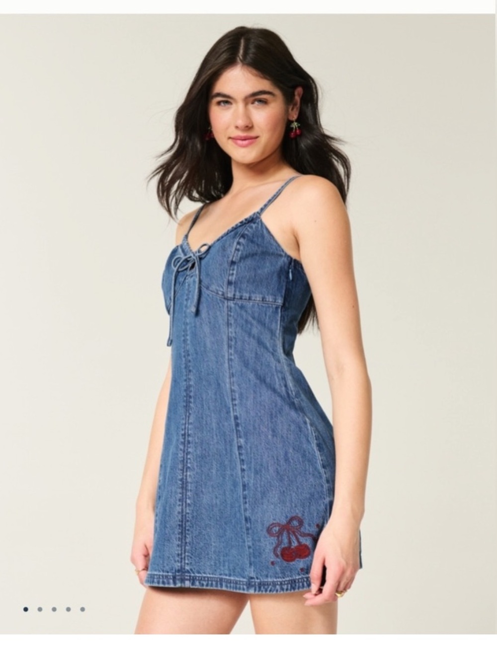 Hollister Denim Mini Dress with Cherry Accent - Blue
